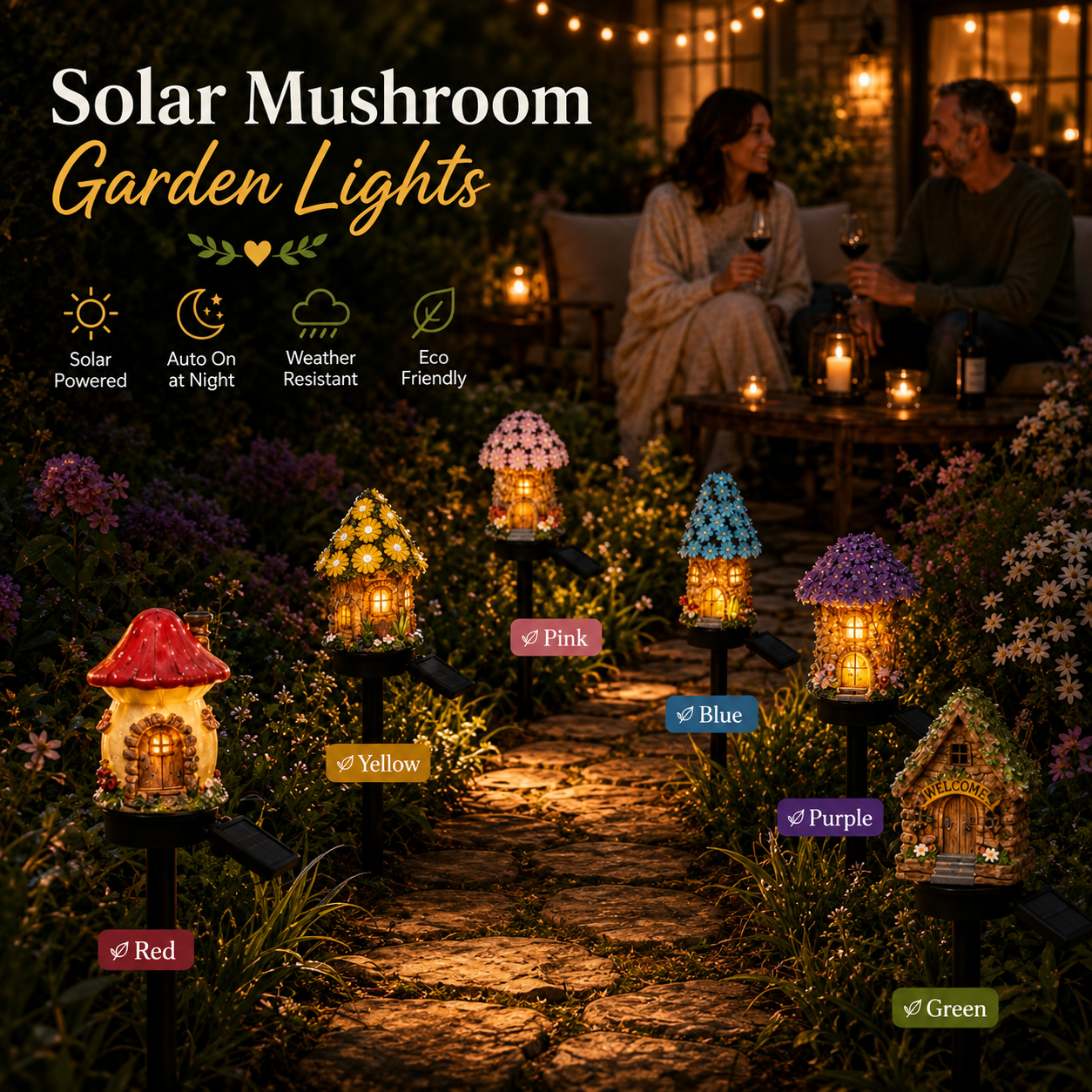 🔥Last Day 55% OFF 🔥 Solar Fairy-Tale Mushroom Cottage Garden Light