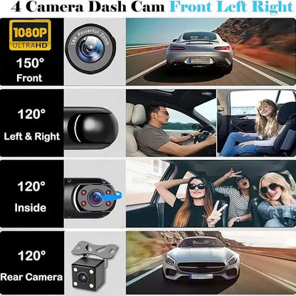 Full view 4 Channel Car Dash Cam 1080P HD DVR Night Vision