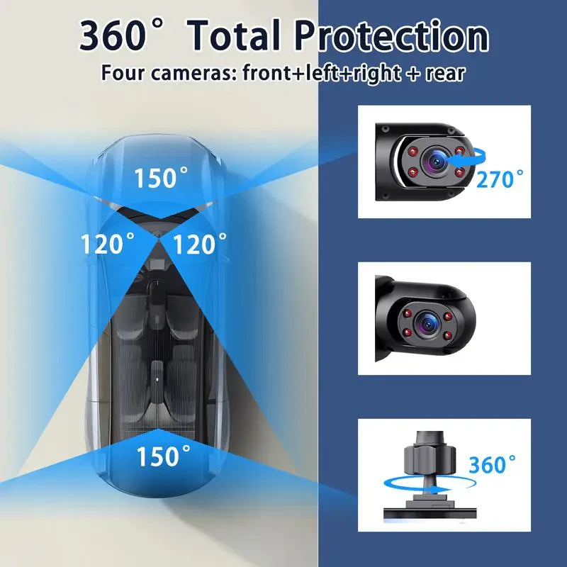 Full view 4 Channel Car Dash Cam 1080P HD DVR Night Vision